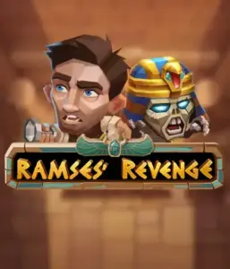 Dive into the mysterious world of Ramses' Revenge slot by Relax Gaming, highlighting a frightened explorer and a menacing mummy set against an Egyptian tomb backdrop. This graphic depicts the drama of Egyptian archaeology, perfect for those interested in historical adventures, offering a captivating adventure. 